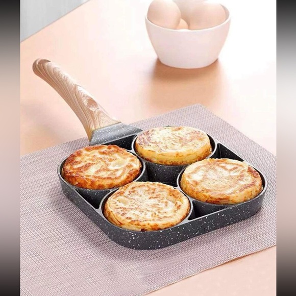 1pc Fry Pan For Egg, Non Stick Ham Pancake Maker w/ Wooden Handle, 4 holes - Picture 8 of 8